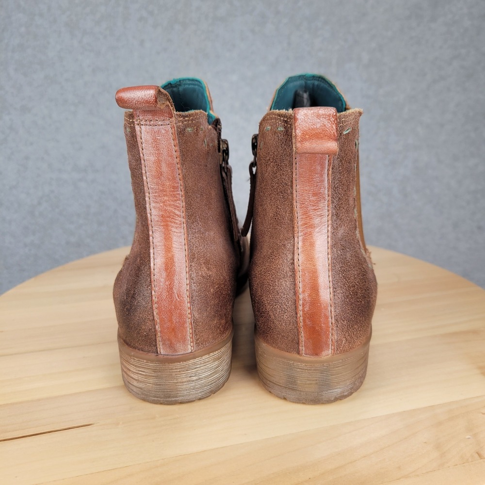 Roan Bed Stu Hostile Chelsea Boots Women 7 Tan Rose Gold Distressed Leather Zip - Picture 6 of 11